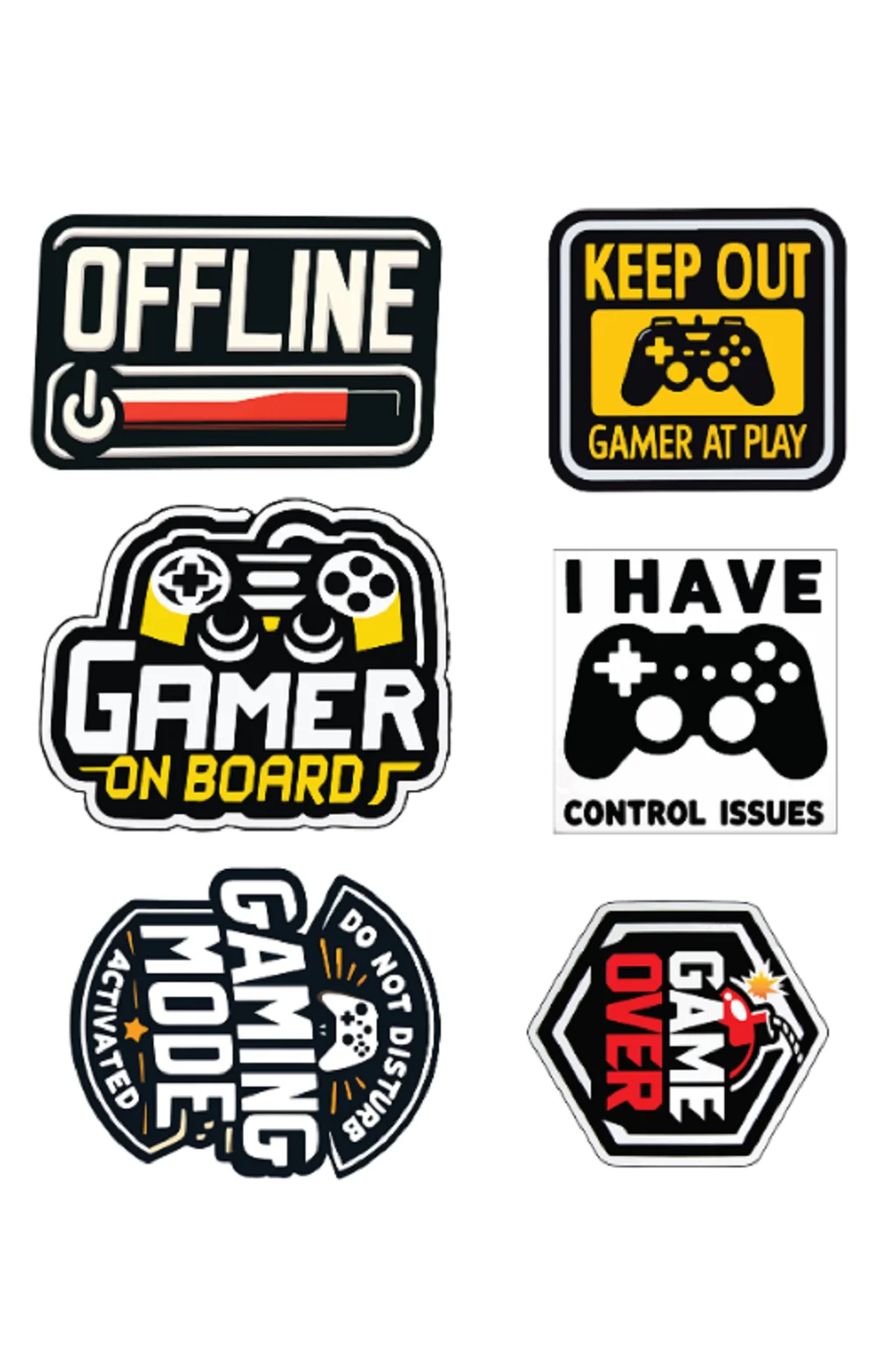 Video Game Sticker, Printed In Gloss Vinyl, Pack Of 6, Video Game Design, Size 2.5 Inch Of Each, Precut Sticker